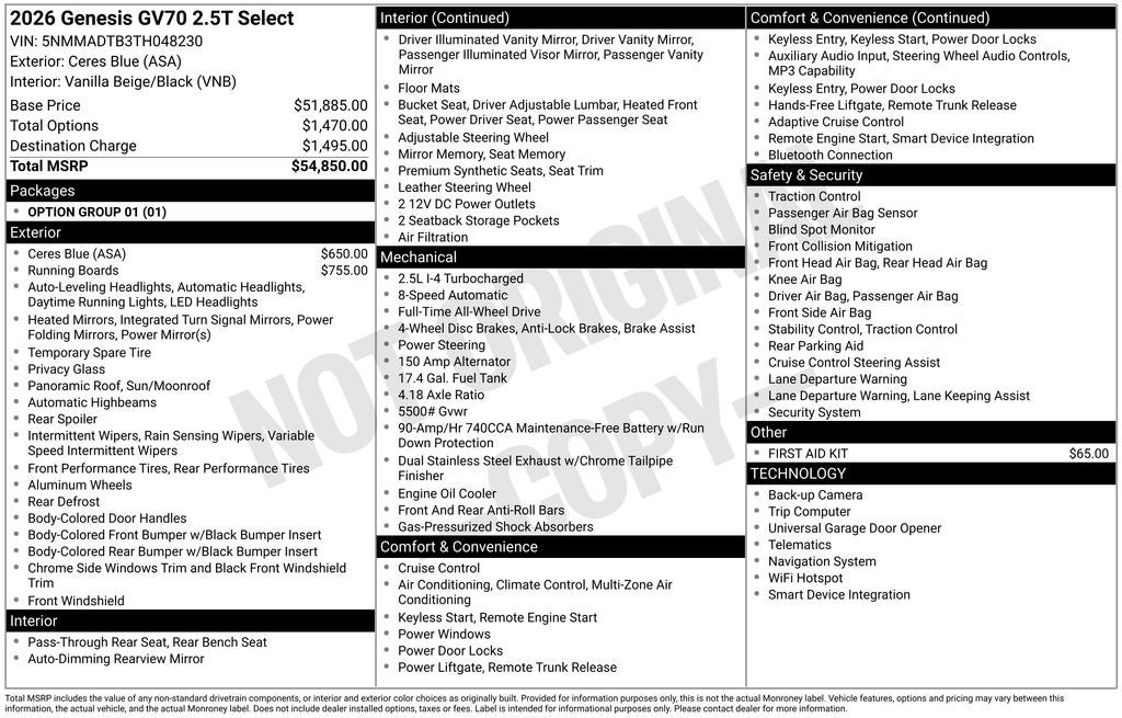 2026 Genesis GV70 2.5T Select