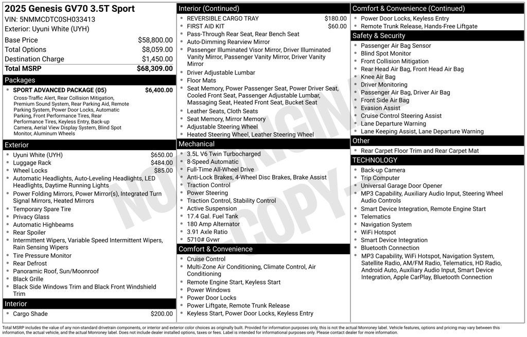 2025 Genesis GV70 3.5T Sport Advanced