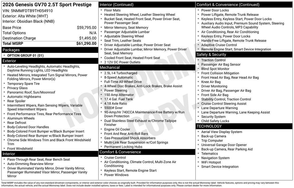 2026 Genesis GV70 2.5T Sport Prestige