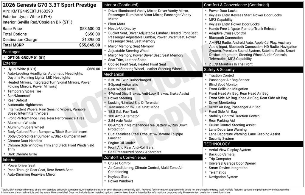 2026 Genesis G70 3.3T Sport Prestige
