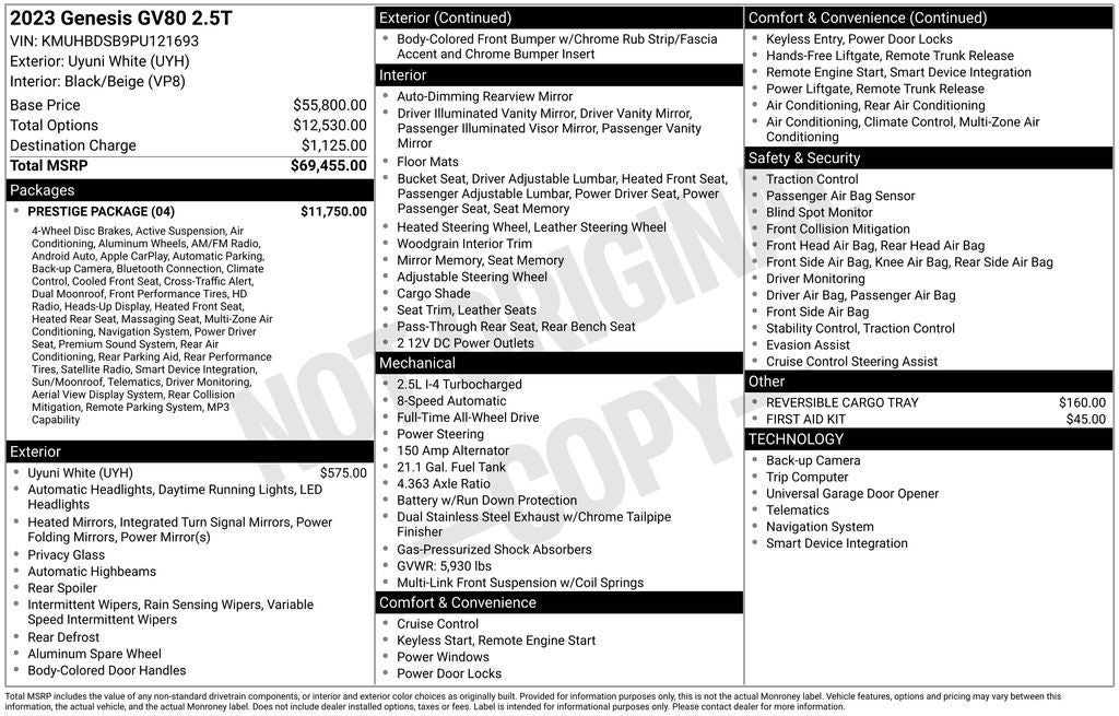 2023 Genesis GV80 2.5T AWD Prestige Package